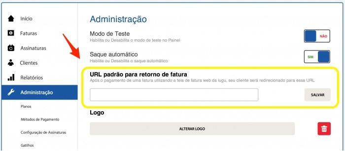 Novas funcionalidades iugu: URL de retorno padrão - painel iugu