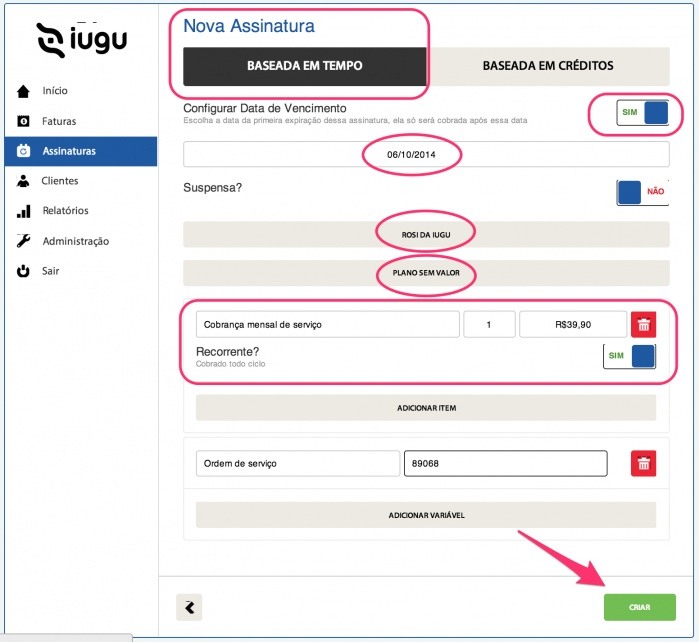 Automatize o envio de cobranças com cobrança recorrente: painel iugu assinaturas